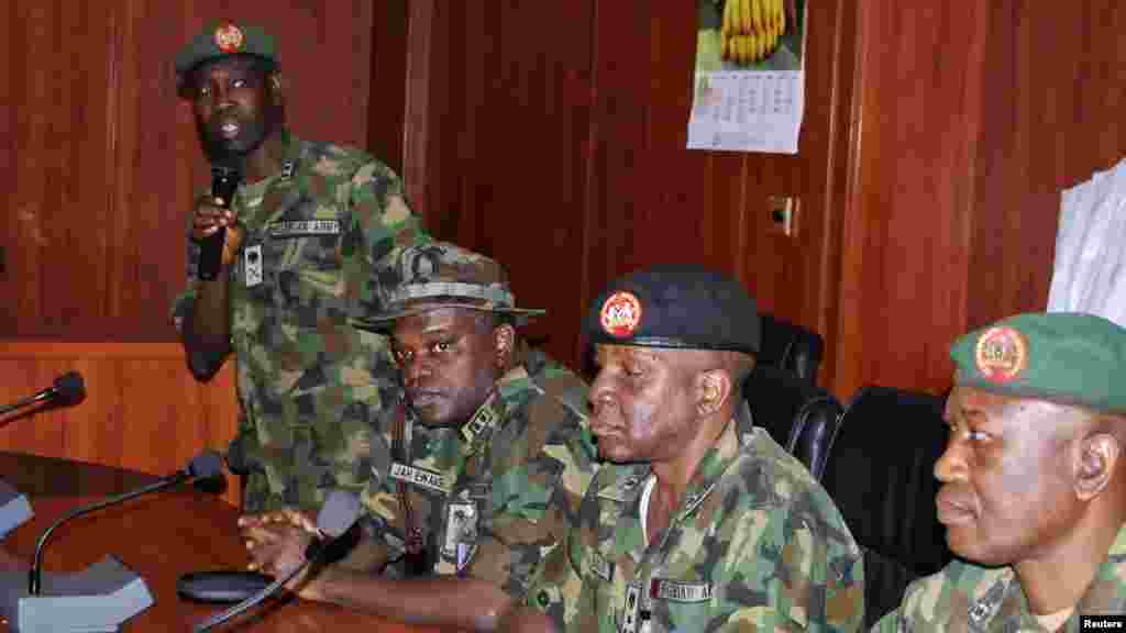 Major General Lawrence Ngubani, leader of the Defence Ministry Investigation Team on Baga, speaks during a meeting in Maiduguri, in the aftermath of what Nigerian authorities said was heavy fighting between security forces and Islamist militants in Bagaa