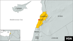 Peta wilayah Lebanon dan negara-negara sekitarnya.