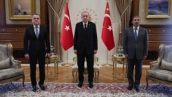 Türkiyə prezidenti Recep Tayyip Erdoğan Azərbaycanın xarici işlər və müdafiə nazirləri - Ceyhun Bayramov və Zakir Həsənov