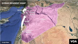 Peta kota al-Foua, Kefraya, Madaya dan Zabadani, di Suriah.