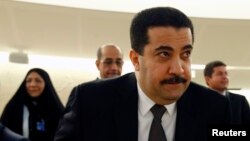 Iraq's Human Rights Minister Mohammed Shia al-Sudani arrives for a special session of the Human Rights Council on Iraq at the United Nations Europeans headquarters in Geneva Sep. 1, 2014.