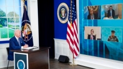 조 바이든 미국 대통령이 22일 '코로나 정상 회의'를 화상으로 진행하고 있다.