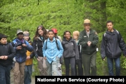 NPS Director Jonathan Jarvis during a wilderness walk with students at Prince William Forest Park, Virginia