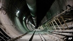 FILE - This photo shows the interior of the proposed Yucca Mountain nuclear waste dump near Mercury, Nev., April 9, 2015. 