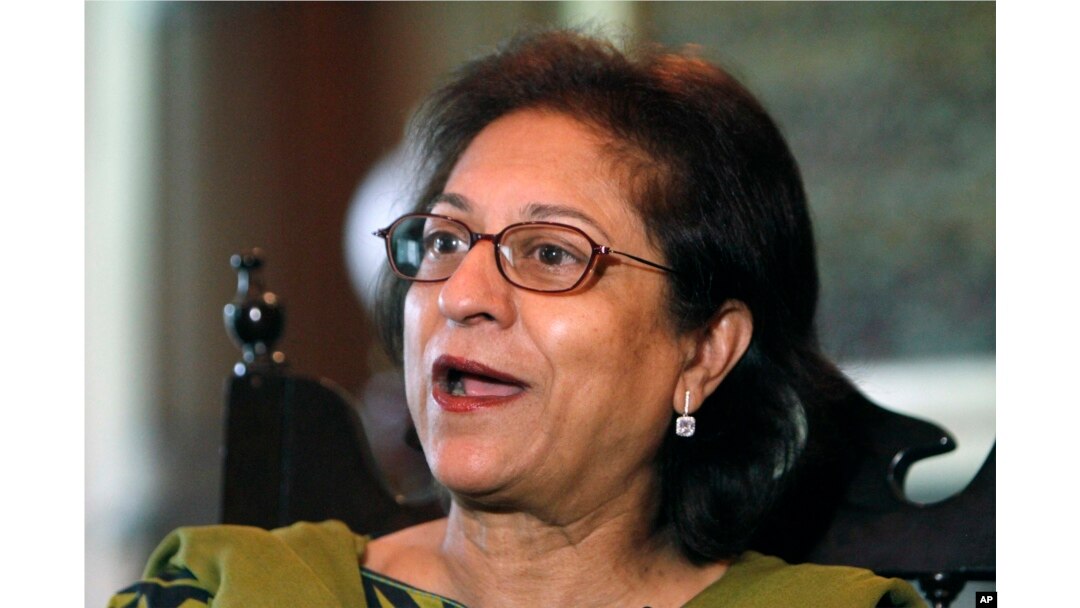 FILE - Pakistani human rights activist Asma Jahangir speaks to The Associated Press in Lahore, Pakistan, June 14, 2017.