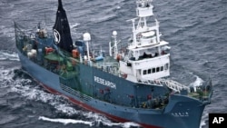 FILE - Japanese whaling ship Yushin Maru No. 2 sails in the Southern Ocean off Antarctica.