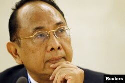 Makarim Wibisono di markas besar PBB Eropa di Jenewa, 23 Maret 2015. (REUTERS/Denis Balibouse)