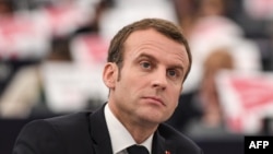 에마뉘엘 마크롱 프랑스 대통령이 17일 프랑스 스트라스부르에서 열린 유럽의회에 참석하고 있다. 