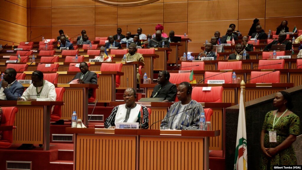 Le ministre Burkina Sommanogo Koutou conduit la délégation de son gouvernement à la conférence de la Communauté économique des Etats d'Afrique de l'Ouest (Cédéao) à Abuja, Nigeria, 26 avril 2018. (VOA/Gilbert Tamba)