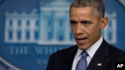 美國總統奧巴馬星期五在年終記者會上發表講話。