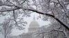 Le Capitole, siège du Congrès américain, à Washington, lors d'une tempête de neige, le 21 mars 2018.