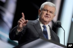 FILE - Newt Gingrich speaks at The Republican National Convention, July 20, 2016.