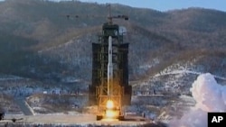 FILE - In this Dec. 12, 2012 file image made from video, North Korea's Unha-3 rocket lifts off from the Sohae launching station in Tongchang-ri, North Korea. 