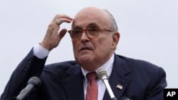 Rudy Giuliani, an attorney for President Trump, during campaign event for Eddie Edwards, who is running for the U.S. Congress in New Hampshire, in Portsmouth, N.H., Aug. 1, 2018. 