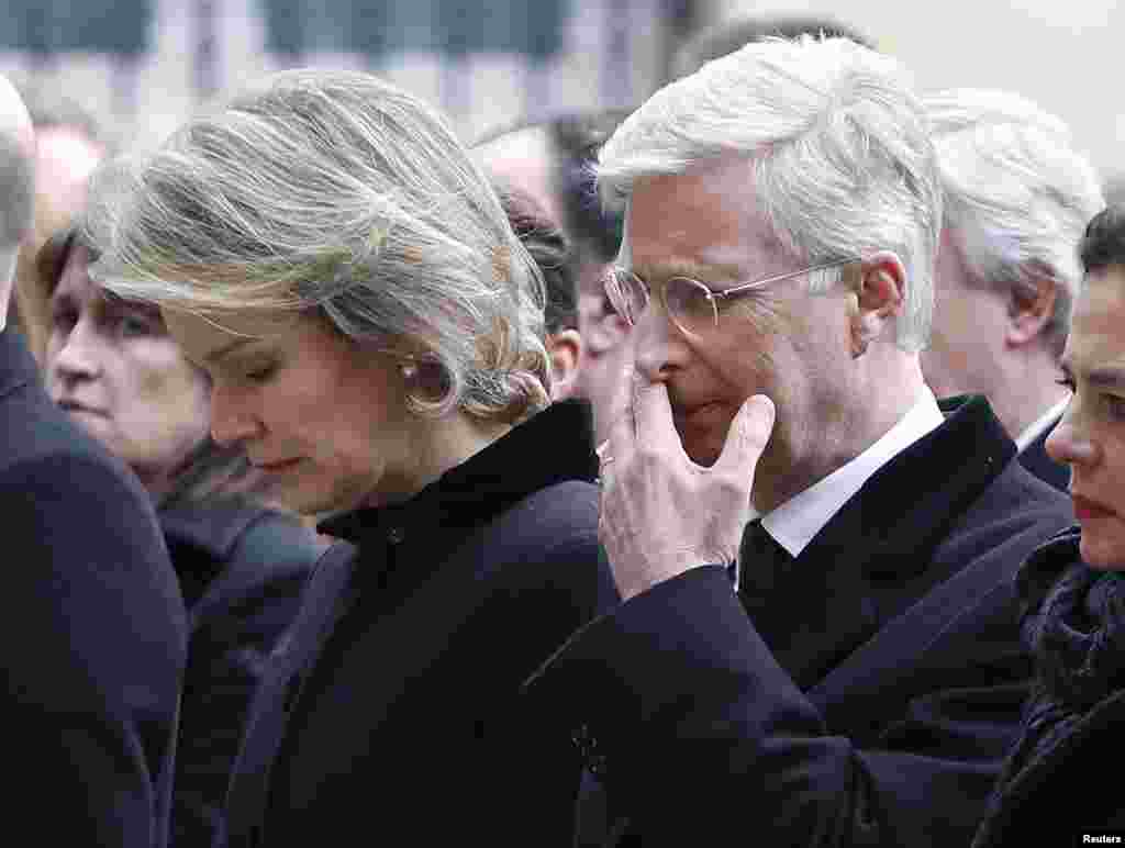 Belgian King Philippe and Queen Mathilde attend a commemoration ceremony at the Belgian parliament for victims of Tuesday's bombing attacks in Brussels, Belgium, March 24, 2016. 