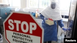 A doctor works in a laboratory on collected samples of the Ebola virus at the Center for Disease Control in Entebbe, about 37 km southwest of Uganda's capital Kampala, Aug. 2, 2012. 