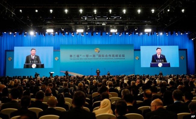 Chinese President Xi Jinping delivers his speech for the opening ceremony of the second Belt and Road Forum for International Cooperation (BRF) in Beijing, April 26, 2019.