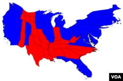 North v. south in terms of election results, scaled based on number of electoral votes (Creative commons image by Mark Newman, University of Michigan)
