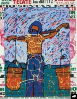 The ghostly outline of Speedy is superimposed over Tony Ortega's image of a laborer as a martyr.
