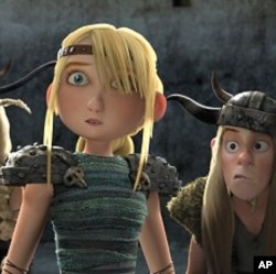 LEFT to RIGHT: Astrid (America Ferrera) and Tuffnut (TJ Miller) in scene from “How to Train Your Dragon”