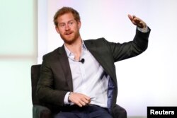 Britain's Prince Harry speaks at the first Obama Foundation Summit in Chicago, Illinois, Oct. 31, 2017.