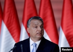 Hungarian Prime Minister Viktor Orban speaks at a campaign event in Budapest, Hungary, June 27, 2017.