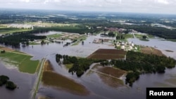 Aerial view of farms flooded after the passing of Hurricane Florence in eastern North Carolina, U.S., Sept. 17, 2018.