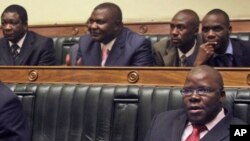 Tendi Biti, bottom right, Zimbabwe's opposition party Movement for Democratic Change secretary general at the 2008 ceremony. AFP