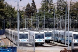 USA, San Jose, A view of the rail yard run by the Santa Clara Valley Transportation Authority in San Jose