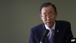 U.N. Secretary-General Ban Ki-moon speaks during a visit to the Korean Committee for UNICEF in Seoul, South Korea, Aug. 14, 2012. 