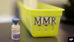 FILE - A measles, mumps and rubella vaccine on a countertop at a pediatrics clinic in Greenbrae, Calif., Feb. 6, 2015. The U.S. has counted more measles cases in the first two months of this year than in all of 2017.