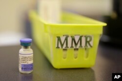 FILE - A measles, mumps and rubella vaccine on a countertop at a pediatrics clinic in Greenbrae, Calif., Feb. 6, 2015. The U.S. has counted more measles cases in the first two months of this year than in all of 2017.