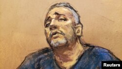Alex Cifuentes, a close associate of the accused Mexican drug lord Joaquin "El Chapo" Guzman (not shown) is seen testifying in this courtroom sketch in Brooklyn federal court in New York, Jan. 15, 2019.