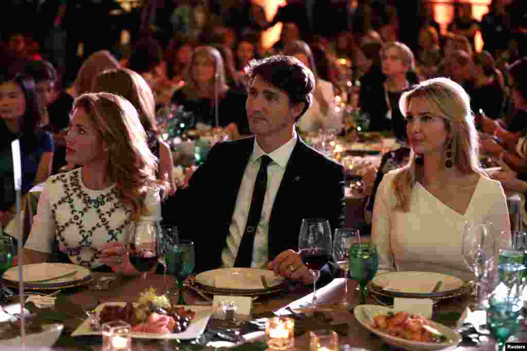 Canadian Prime Minister Justin Trudeau, his wife Sophie, left, and Senior White House Advisor Ivanka Trump, right, sit together at the 2017 Fortune magazine&rsquo;s &ldquo;Most Powerful Women&rdquo; summit in Washington, Oct. 10, 2017.