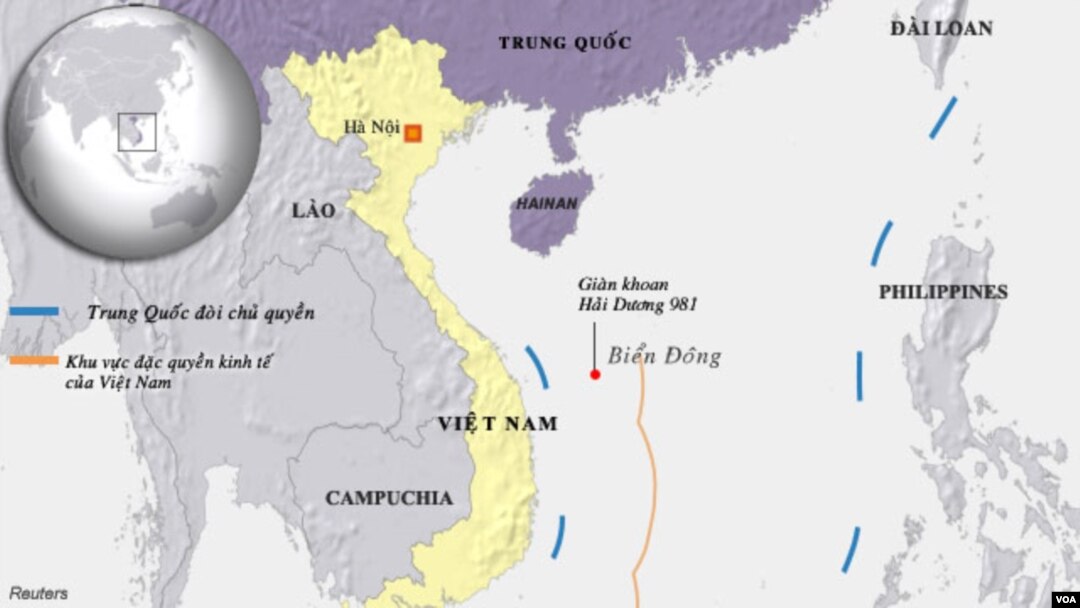 Bản đồ nơi Trung Quốc hạ đặt giàn khoan Hải Dương 981.