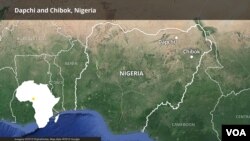 Map showing Dapchi and Chibok, Nigeria