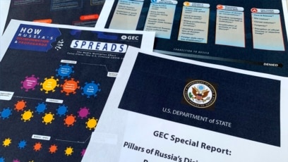 Phúc trình của Bộ Ngoại Giao Mỹ công bố ngày 5/8/2020. nói Nga đang dùng các hoạt động trên mạng để gây hoang mang và phát tán các thuyết âm mưu và tung tin giả trên mạng. (AP Photo/Jon Elswick)
