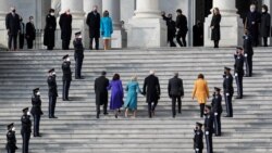 President-elect Joe Biden, his wife Jill Biden, Vice President-elect Kamala Harris, her husband Doug Emhoff, U.S. Senator Roy Blunt (R-MO) and Senator Amy Klobuchar (D-MN) arrive ahead of the inauguration of Biden, in Washington, U.S., January 20, 2021. (