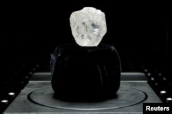 The 1109 carat "Lesedi La Rona" diamond is displayed in a case at Sotheby's in the Manhattan borough of New York, U.S., May 4, 2016.