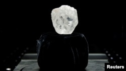 The 1109 carat "Lesedi La Rona" diamond is displayed in a case at Sotheby's in the Manhattan borough of New York, U.S., May 4, 2016. 