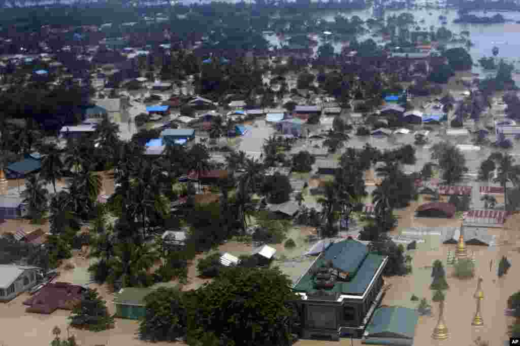 Kalay township in Sagaing, Myanmar is seen flooded, Aug. 2, 2015.