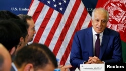 U.S. special envoy for peace in Afghanistan, Zalmay Khalilzad, talks with local reporters at the U.S. embassy in Kabul, Afghanistan, Nov. 18, 2018. 