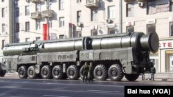今年5月9日前夕参加红场阅兵彩排的俄罗斯“白杨-M”战略导弹
