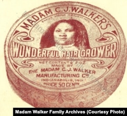 An image of Madam C.J. Walker on the seal of one of her products.