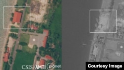 Before and after: Satellite imagery shows the Rigid-Hulled Inflatable Boat Maintenance Facility at Ream naval base was still standing on October 1 but had been completely dismantled by November 4. (Courtesy of CSIS Asia Maritime Transparency Initiative)