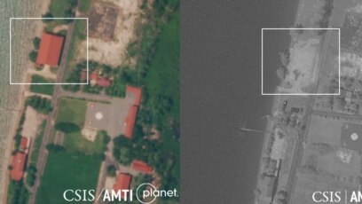 Hình ảnh vệ tinh trước và sau khi cơ sở bảo trì do Mỹ tài trợ ở căn cứ Ream bị phá bỏ. (Ảnh: CSIS/AMTI)