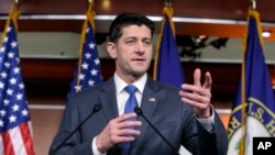 Chủ tịch Hạ viên Hoa Kỳ Paul Ryan phát biểu trong một cuộc họp báo về dự luật chi tiêu chính phủ đang được thông qua ở Quốc hội, tại Điện Capitol, Washington, ngày 22 tháng 3, 2018.