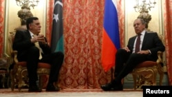 Russian Foreign Minister Sergei Lavrov (R) meets with Libyan Prime Minister Fayez Seraj in Moscow, Russia, March 2, 2017.