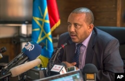 Ethiopia's Communication Affairs Minister Getachew Reda speaks to media about the current unrest in the country, in the capital Addis Ababa, Ethiopia, on October 10, 2016.