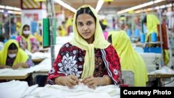 The popular store H&M is making changes to its business, including using more environmentally-friendly materials. At left is a worker at a factory in Bangladesh that makes clothes for H&M.